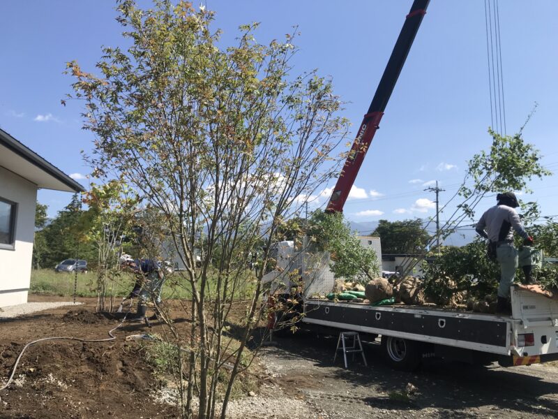 植栽工事　茅野市　霧ヶ峰を望む家